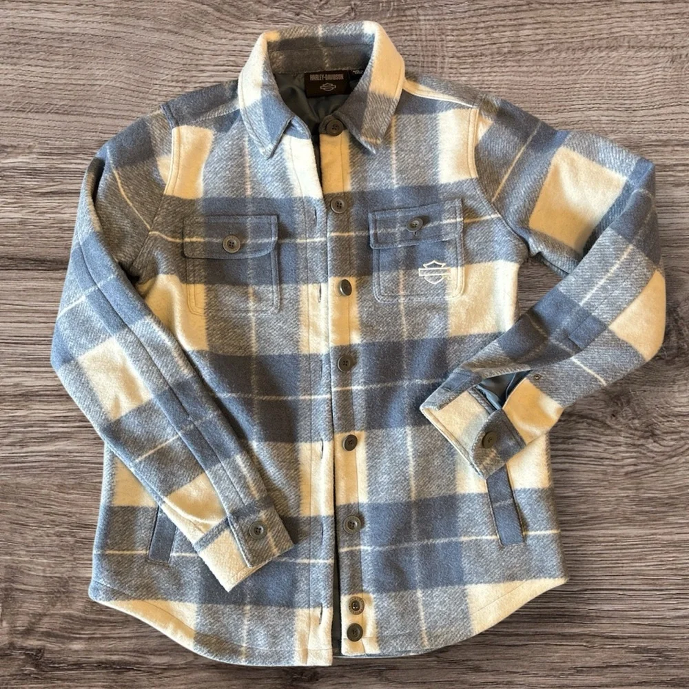 Harley-Davidson Blue and White Plaid Utility Jacket Women’s Medium - Picture 1 of 14